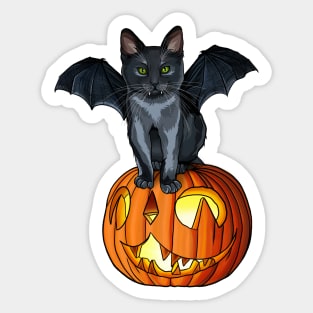 Halloween Vampurr Bat Cat Sitting on a Cat-O-Lantern Sticker